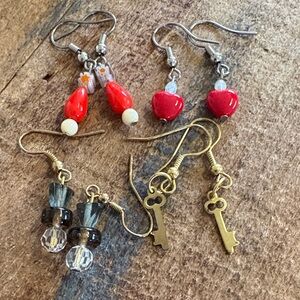 Charming Red and Gold Key Earrings Set